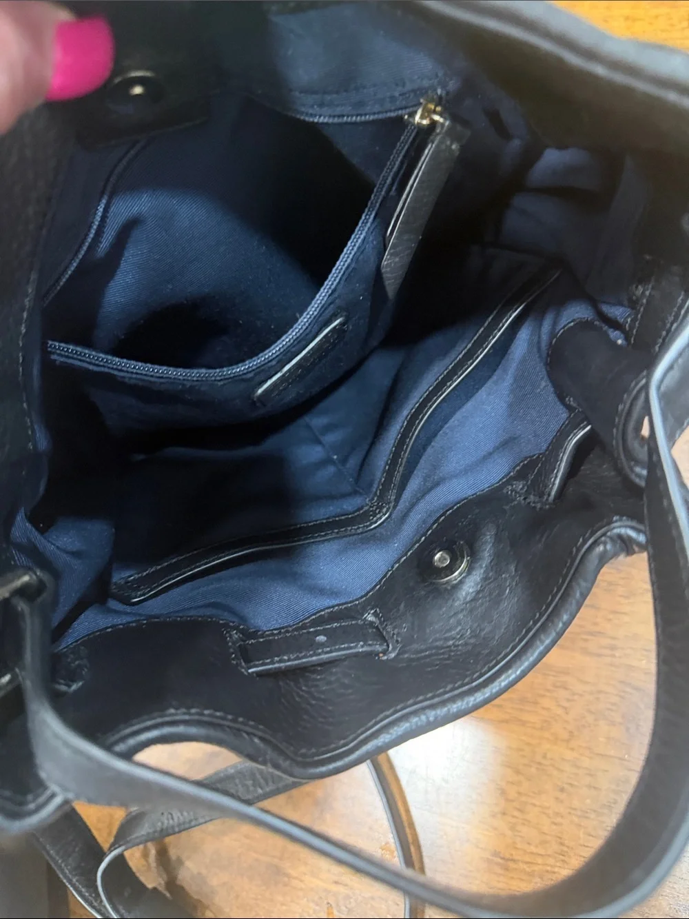 Cole Haan Black Pebbled Leather Shoulder Bag with Gold Accent